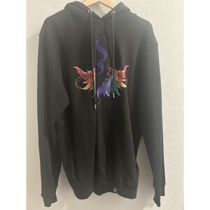 Savar Mens Wings Graphic Pull Over Hoodie Black Multi Color XL